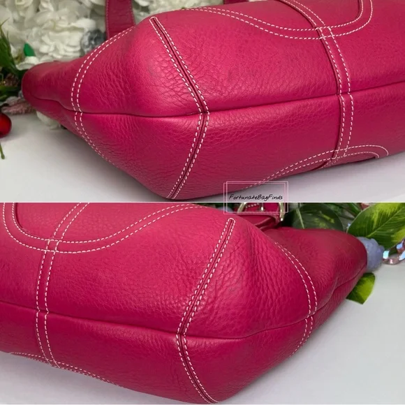 Y2K Vintage Coach Hot Pink Pebble Leather Tote Bag & Strawberry Charm Chain SET - Picture 15 of 16